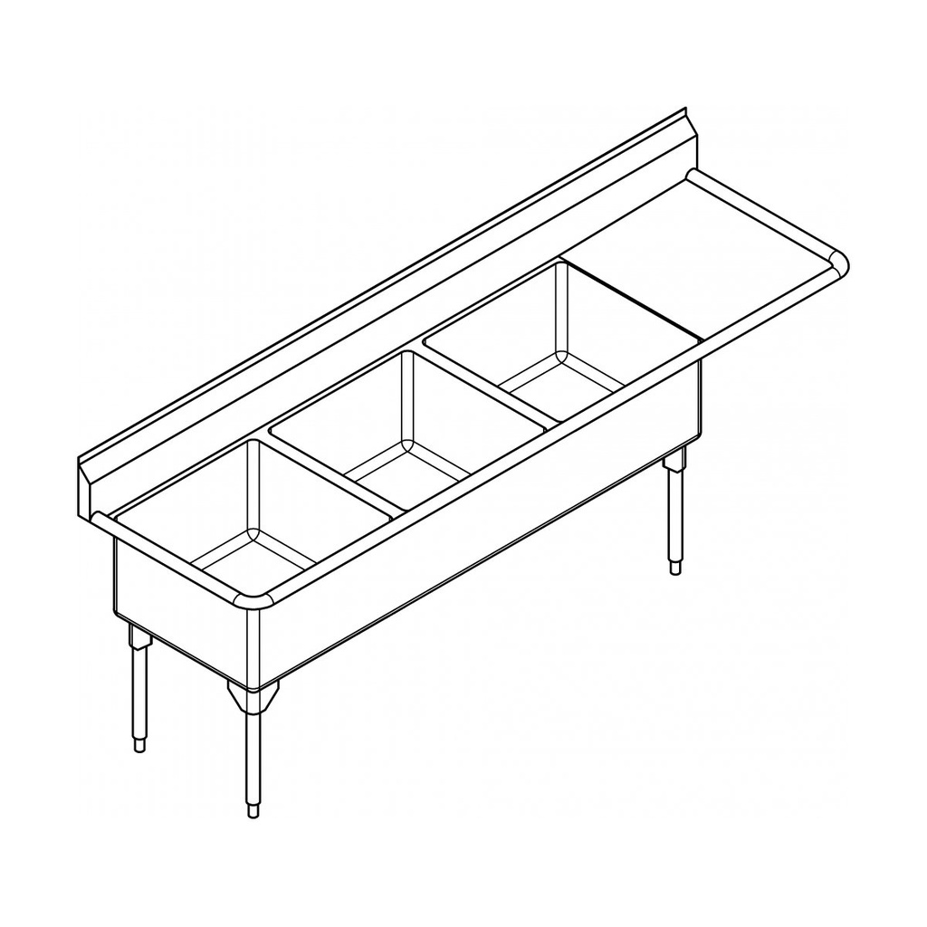 Franke WTL2472R-1-2 World Class Series 14 Gauge Triple Sink