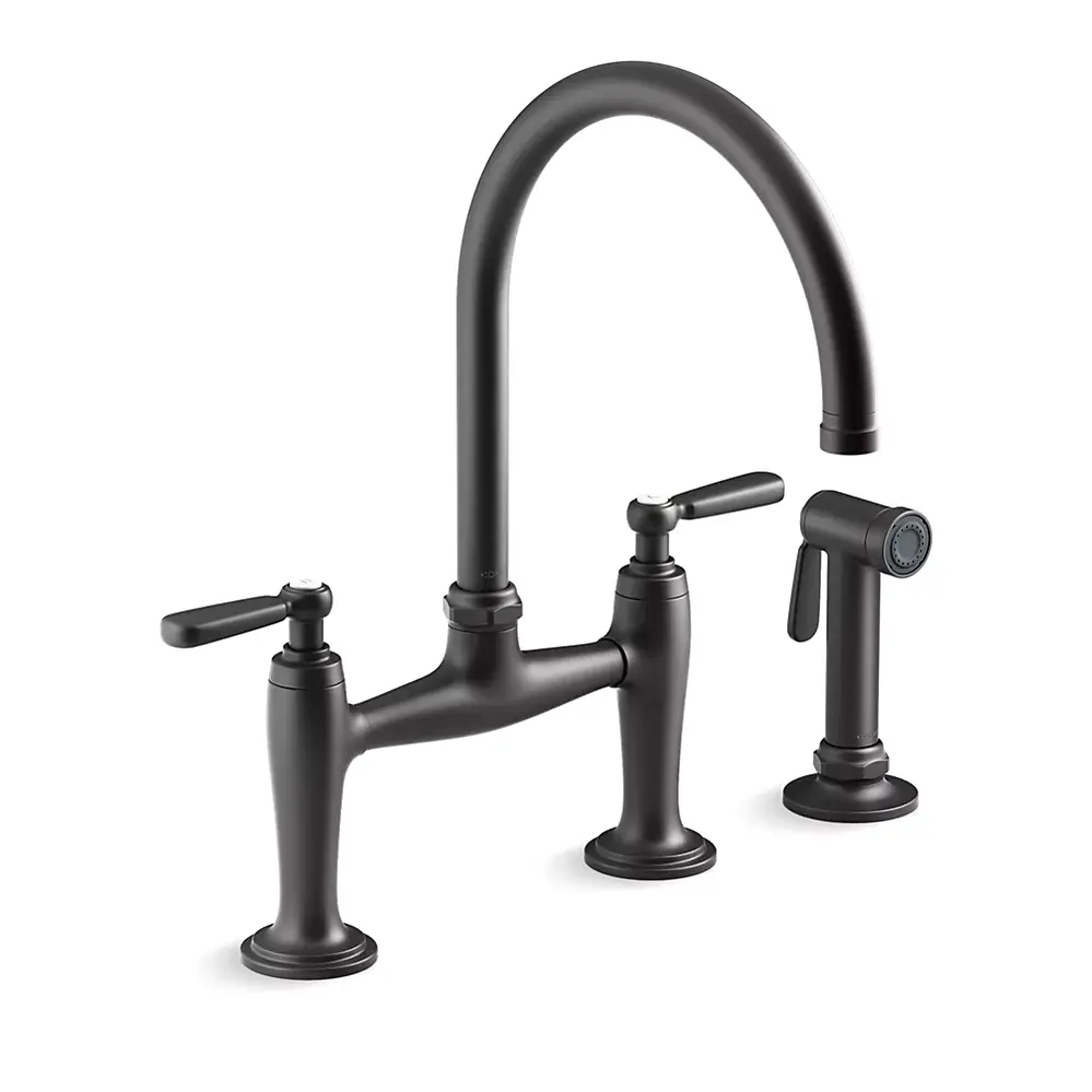 Kohler 28356-BL Edalyn Two Hole Bridge Kitchen Sink Faucet Matte Black
