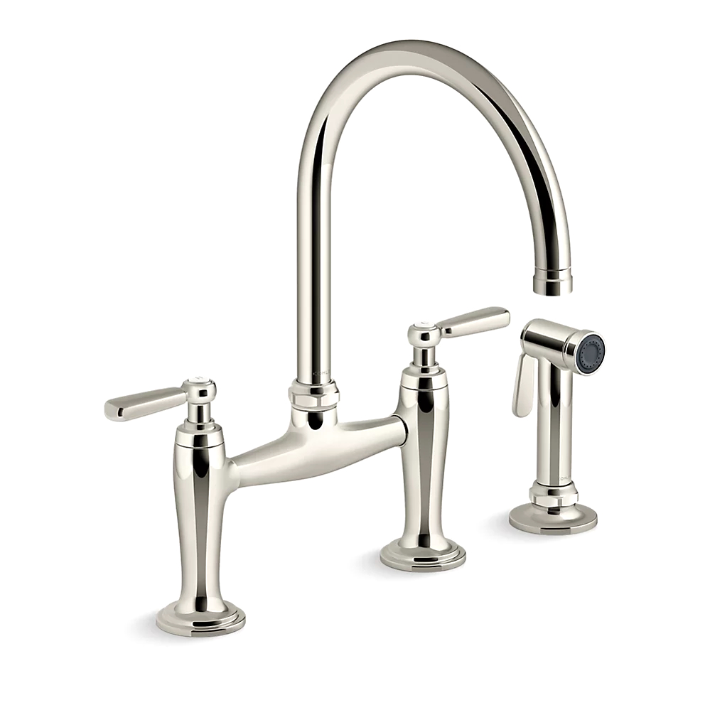 Kohler 28356-SN Edalyn Two Hole Bridge Kitchen Sink Faucet Vibrant Polished Nickel