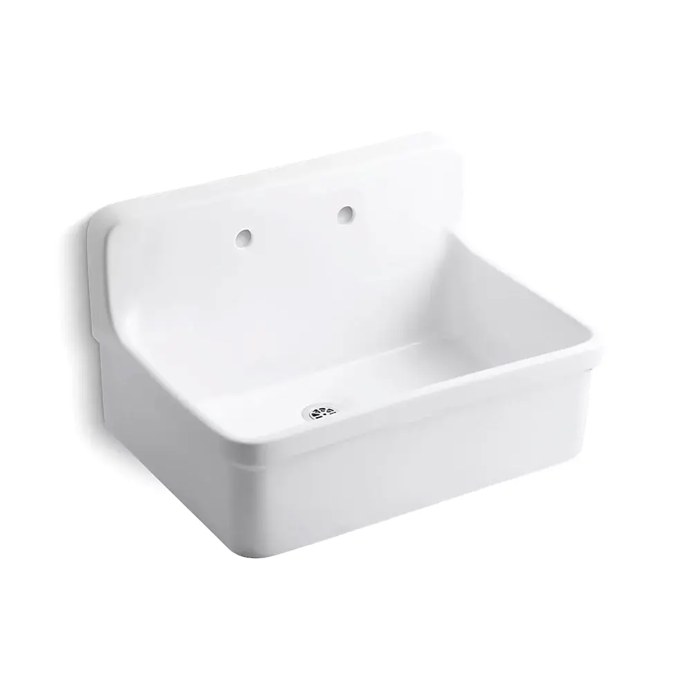 Kohler 12787-0 Gilford 30" x 22" Bracket Mount Plaster Sink 8" Widespread Faucet Holes White