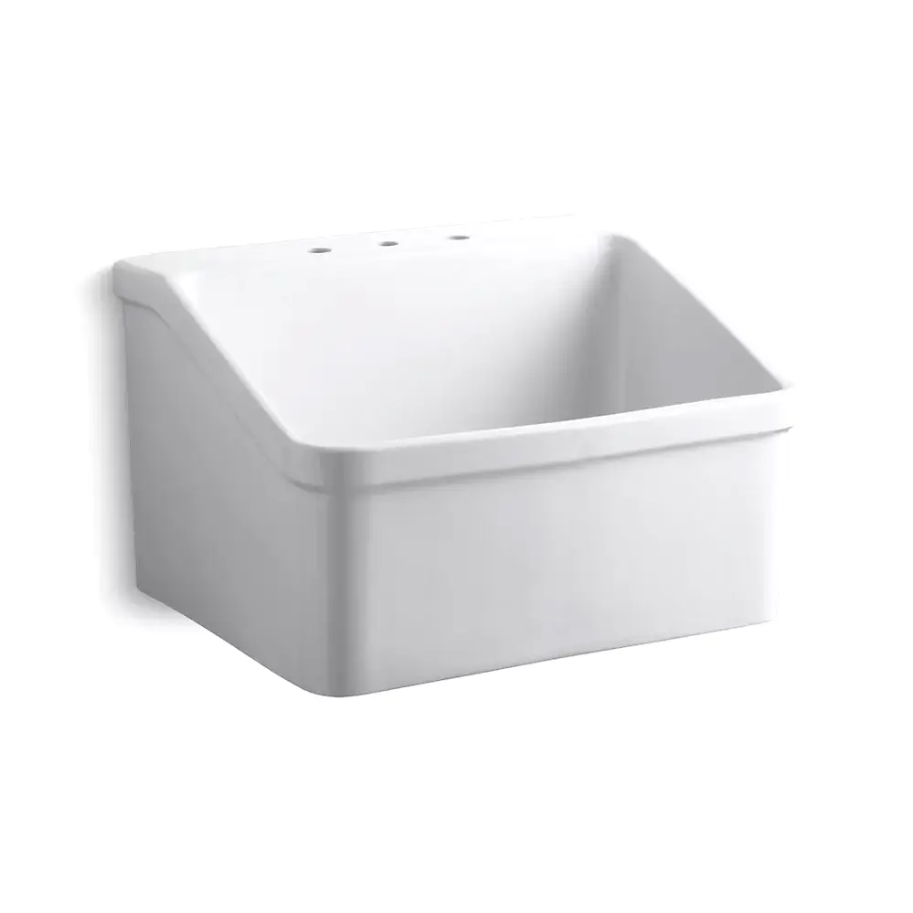 Kohler 12794-0 Hollister 28" x 22" Bracket Mount Utility Sink 8" Widespread Faucet Holes White