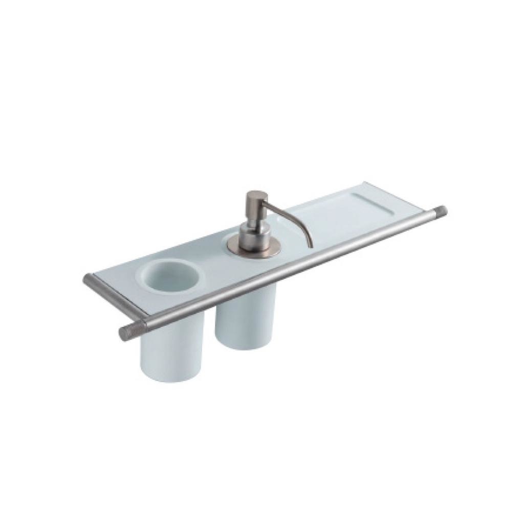 Treemme 8373 Wall Mount Shelf With Soap Disp And Tumbler Stainless