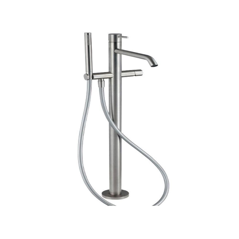 Treemme 1303 Floor Mount Tub Filler With Hand Shower No Rough Stainless
