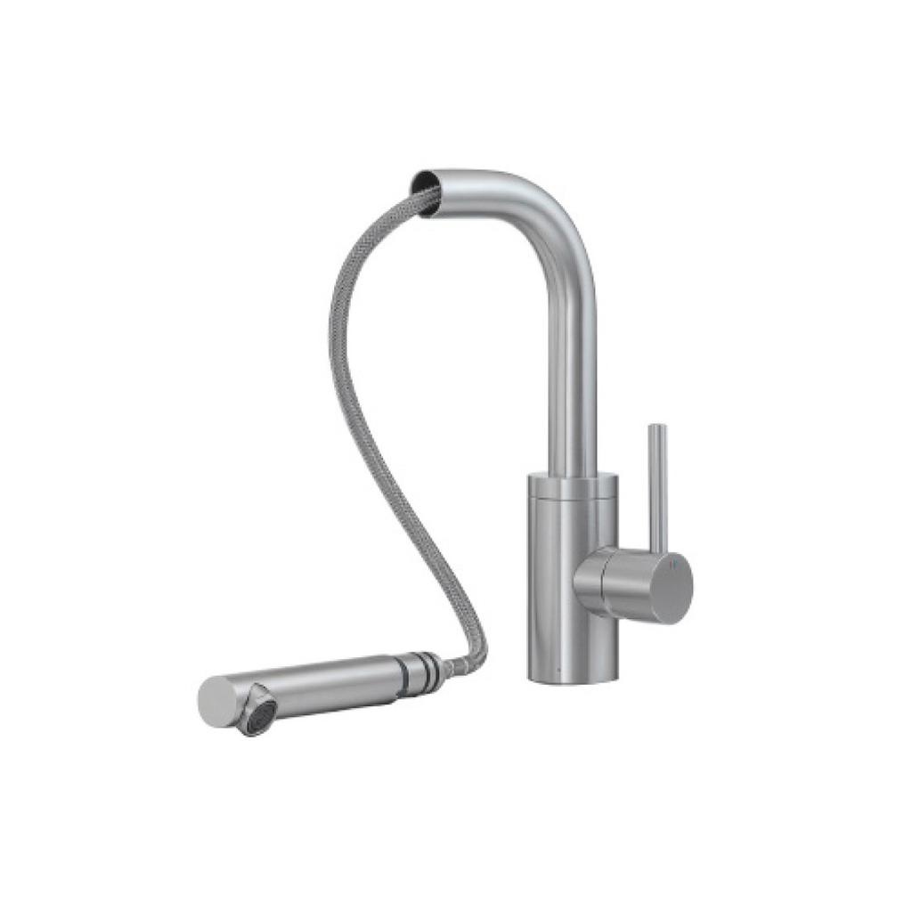 Treemme 1343 Pull Out Single Stream Kitchen Faucet Side Handle Stainless
