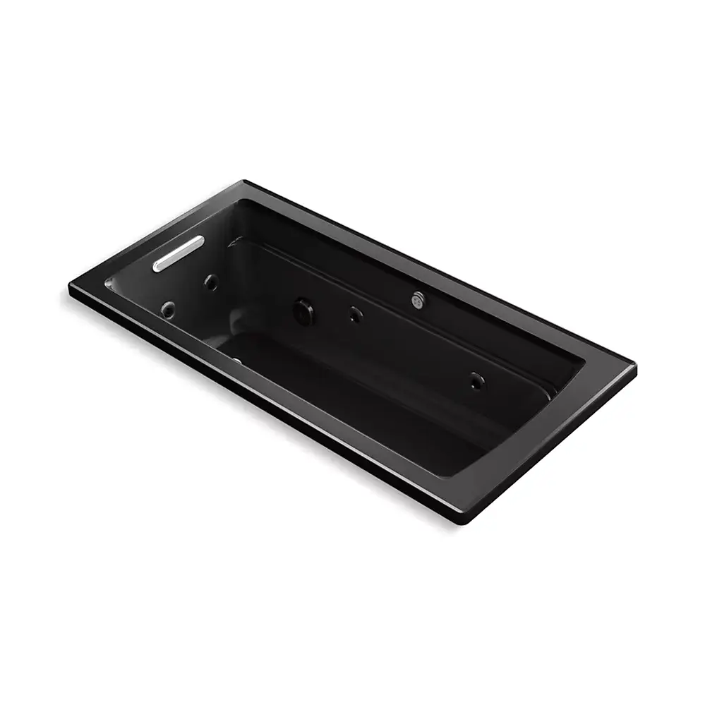 Kohler 1949-XHGH-7 Archer 66" x 32" Drop-in Heated Bubble Massage Air Bath Whirlpool Black