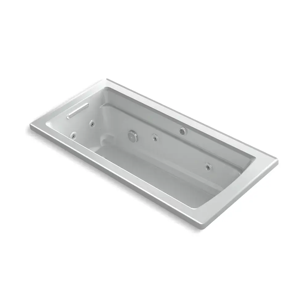 Kohler 1949-XHGH-95 Archer 66" x 32" Drop-in Heated Bubble Massage Air Bath Whirlpool Ice Grey
