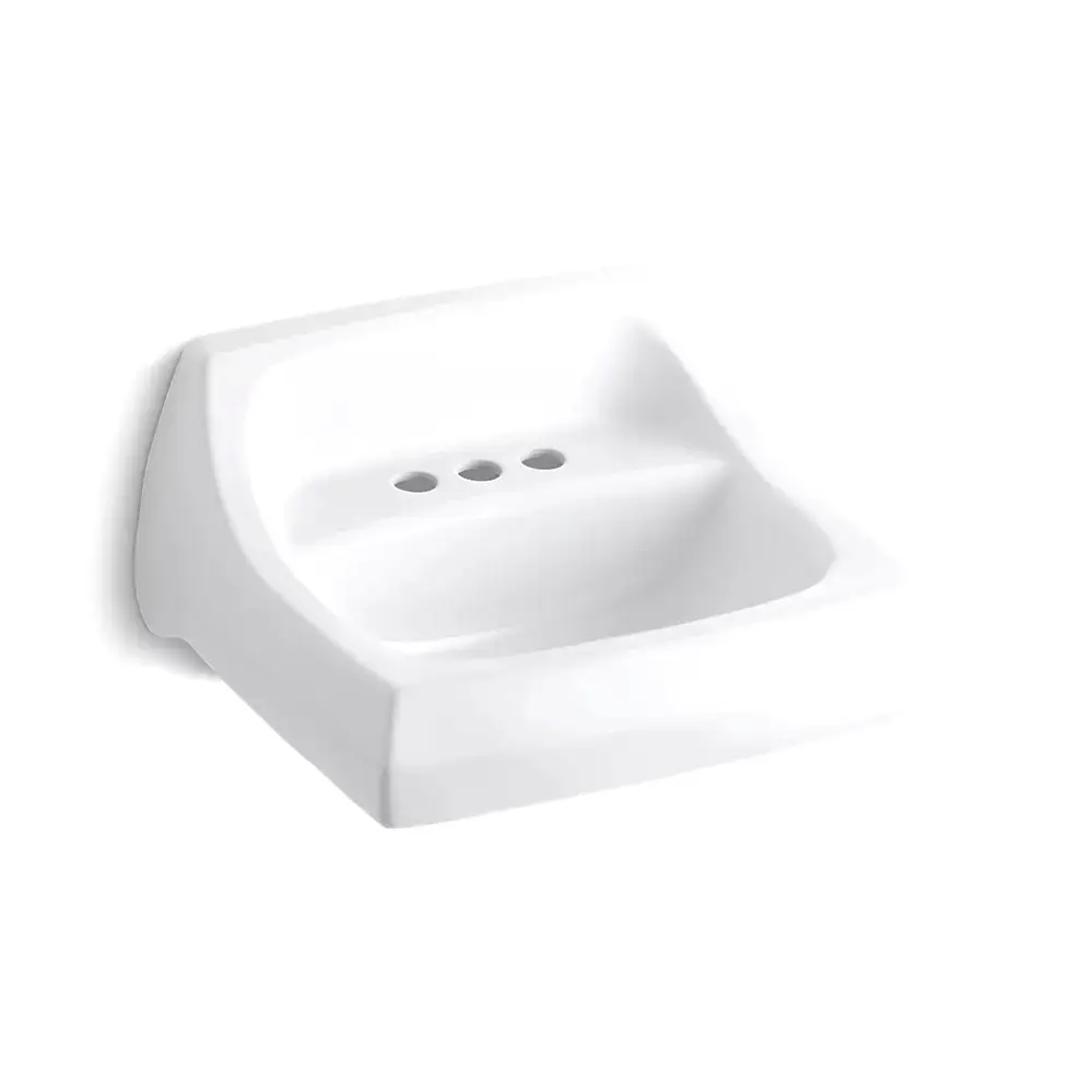 Kohler 2005-0 Kingston 21-1/4 X 18-1/8 Wall-Mount/Concealed Arm Carrier Bathroom Sink With 4 Centerset Faucet Holes White