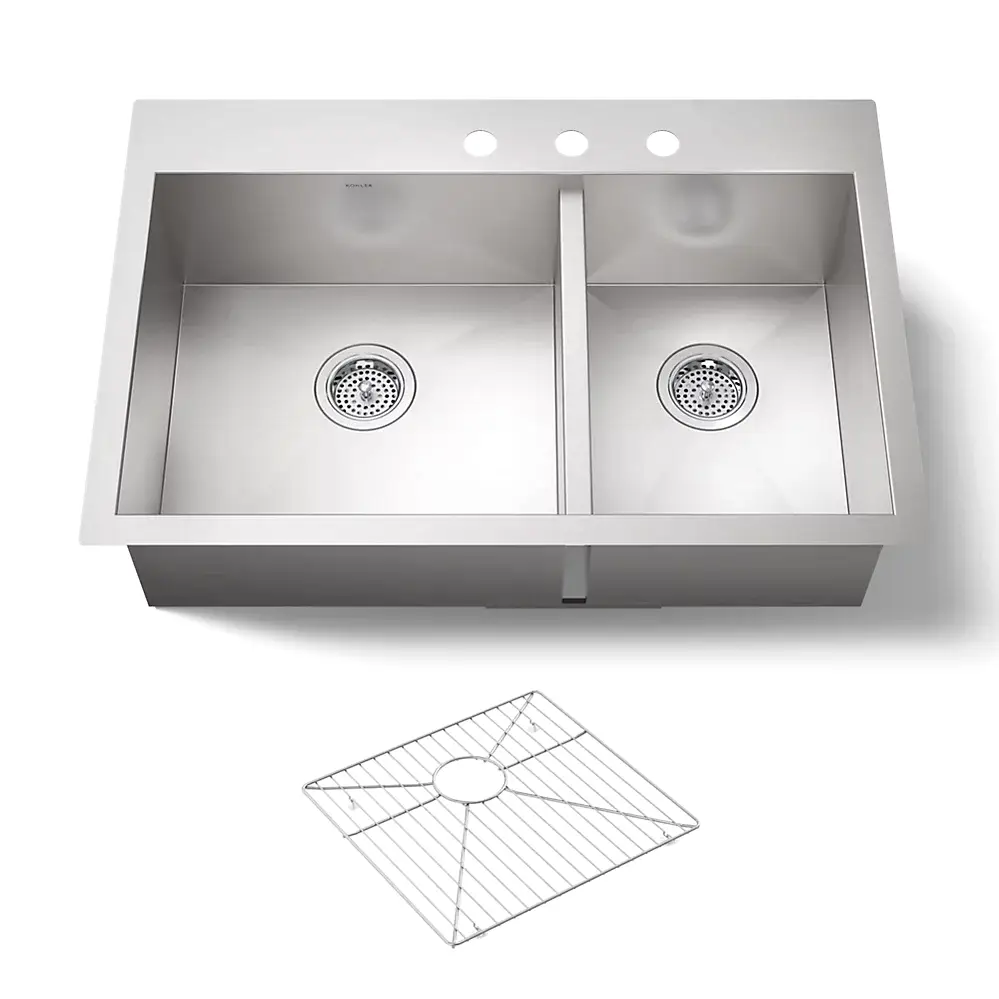 Kohler K3823 Vault 33 x 22 Double Kitchen Sink 4 Faucet Holes
