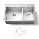 Kohler K3823 Vault 33 x 22 Double Kitchen Sink 4 Faucet Holes