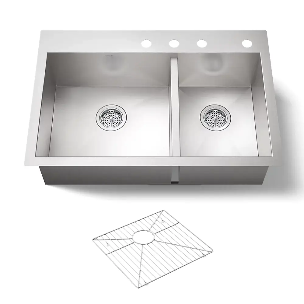 Kohler K3823 Vault 33 x 22 Double Kitchen Sink 4 Faucet Holes