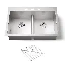 Kohler K3838 Vault 33 x 22 Smart Divide Double Equal Kitchen Sink 3 Faucet Holes