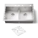 Kohler K3838 Vault 33 x 22 Smart Divide Double Equal Kitchen Sink 4 Faucet Holes