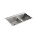 Kohler K3839 Vault 33 x 22 Smart Divide Double Kitchen Sink 3 Faucet Holes