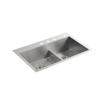 Kohler K3839 Vault 33 x 22 Smart Divide Double Kitchen Sink 4 Faucet Holes
