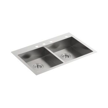 Kohler K3996 Vault 33 x 22 Double Kitchen Sink 4 Faucet Holes