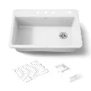 Kohler 5871-4A2-0 Riverby 33" Top Mount Workstation Kitchen Sink White