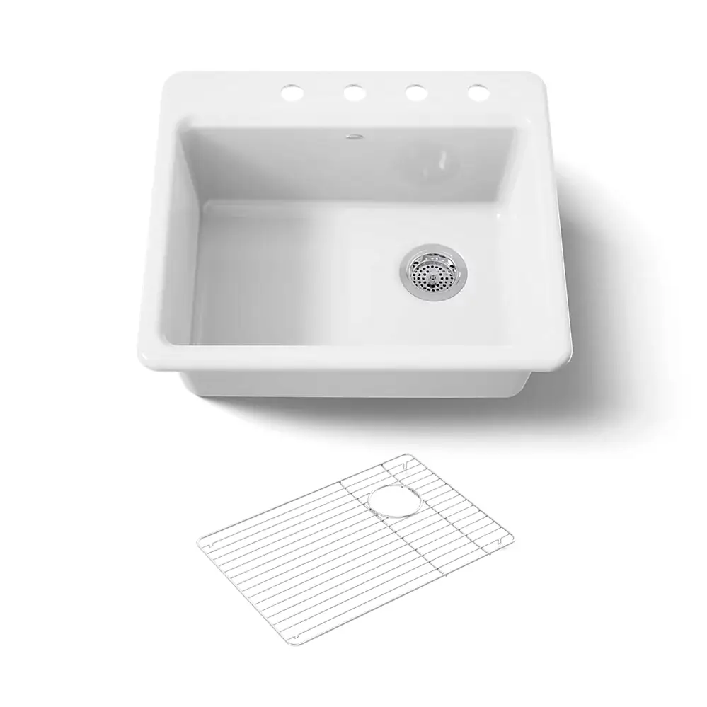 Kohler 5872-4A1-0 Riverby 25" Top Mount Single Bowl Kitchen Sink White