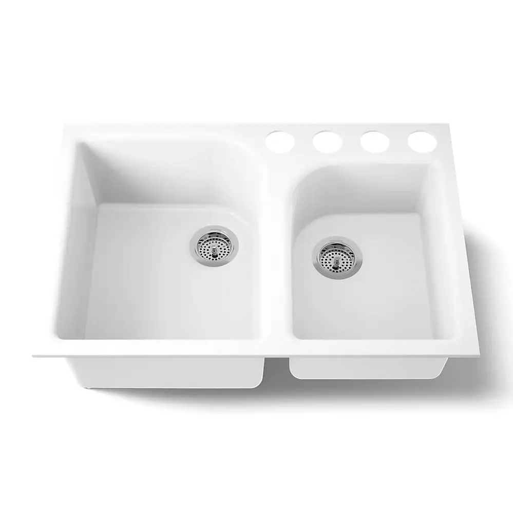 Kohler 5931-4U-0 Executive Chef 33 X 22 X 10-5/8 Under-Mount Large/Medium High/Low Double-Bowl Kitchen Sink With 4 Oversize Faucet Holes