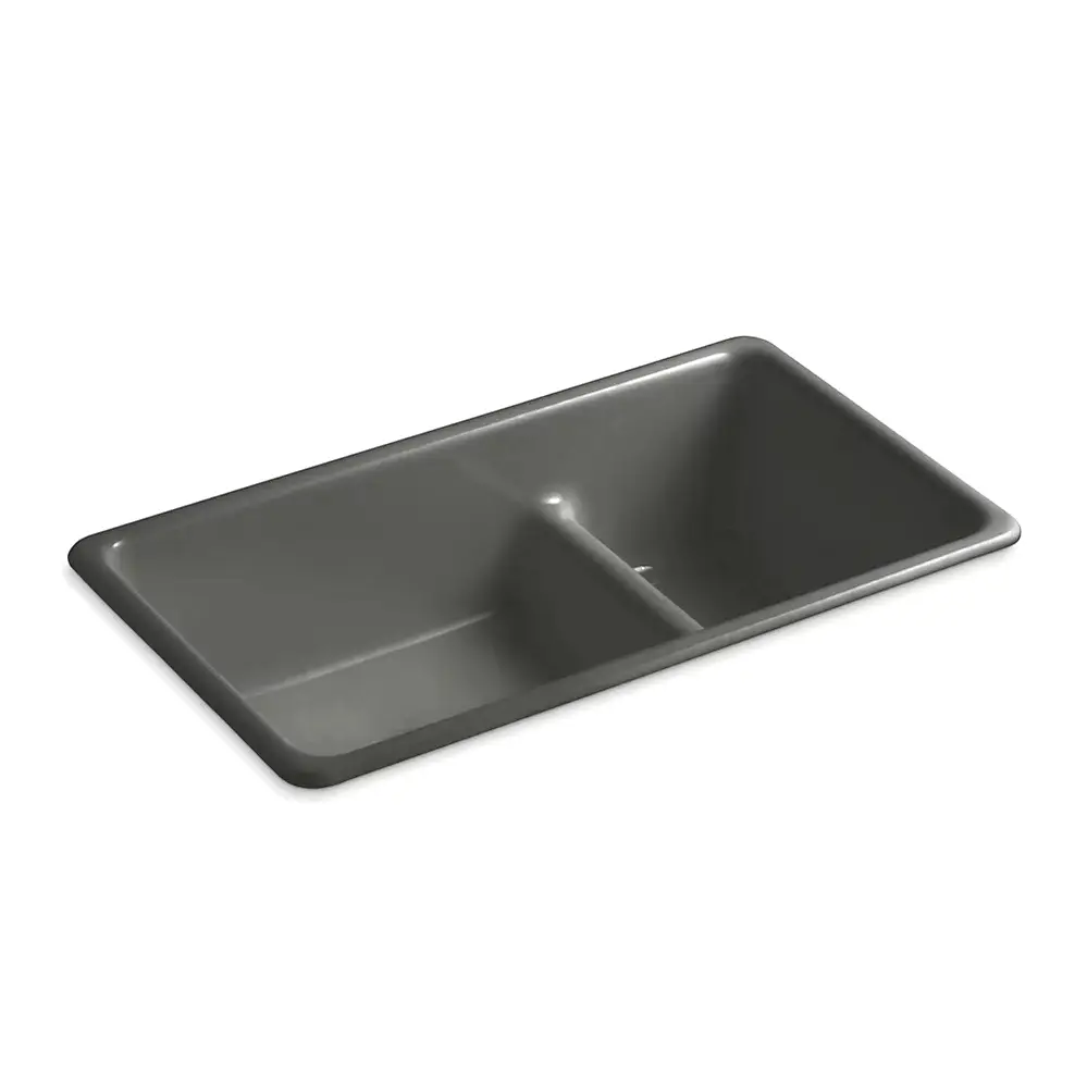 Kohler 6625-58 Iron Tones 33" Undermount Double Bowl Kitchen Sink Thunder Grey