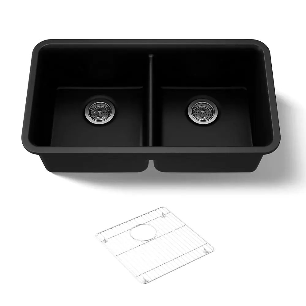 Kohler 8199-CM1 Cairn 33-1/2 X 18-5/16 X 9-1/2 Neoroc Under-Mount Double-Equal Kitchen Sink With Sink Rack