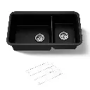 Kohler 8204-CM1 Cairn 33-1/2 X 18-5/16 X 9-1/2 Neoroc Under-Mount Large/Medium Double-Bowl Kitchen Sink With Sink Rack