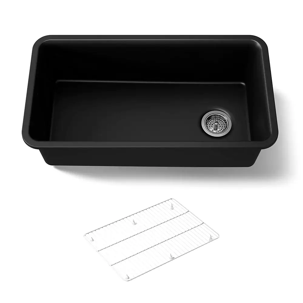 Kohler 8206-CM1 Cairn 33-1/2 X 18-5/16 X 9-1/2 Neoroc Under-Mount Single-Bowl Kitchen Sink With Sink Rack