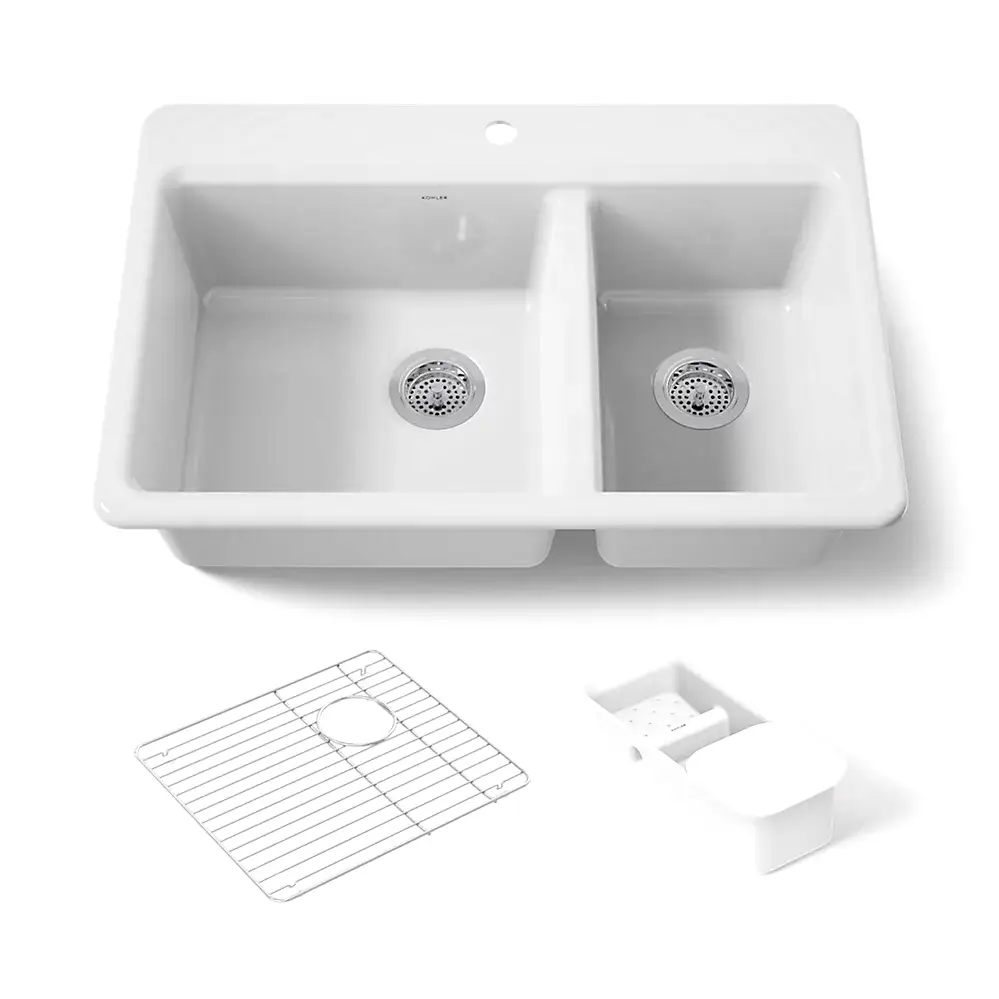Kohler 8669-1A2-0 Riverby 33" Top Mount Workstation Kitchen Sink White