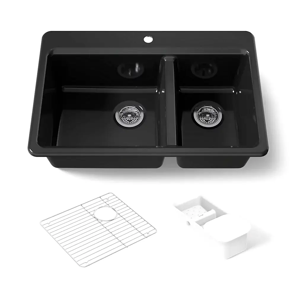 Kohler 8669-1A2-7 Riverby 33" Top Mount Workstation Kitchen Sink Black