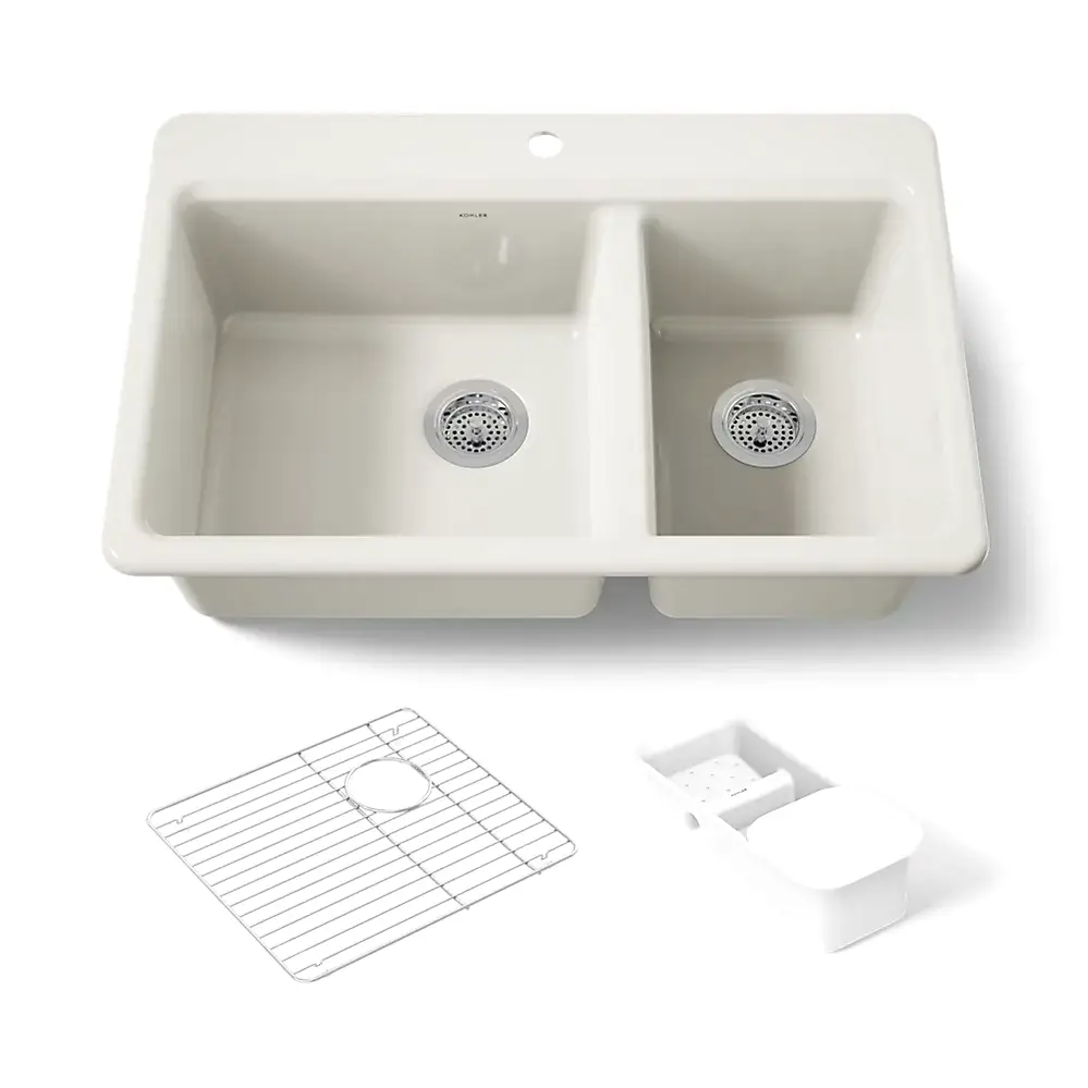 Kohler 8669-1A2-96 Riverby 33" Top Mount Workstation Kitchen Sink Biscuit
