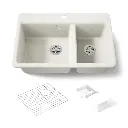Kohler 8669-1A2-96 Riverby 33" Top Mount Workstation Kitchen Sink Biscuit