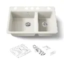 Kohler 8669-5UA3-96 Riverby 33" Undermount Workstation Kitchen Sink Biscuit