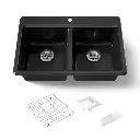Kohler 8679-1A2-7 Riverby 33" Top Mount Workstation Kitchen Sink Black