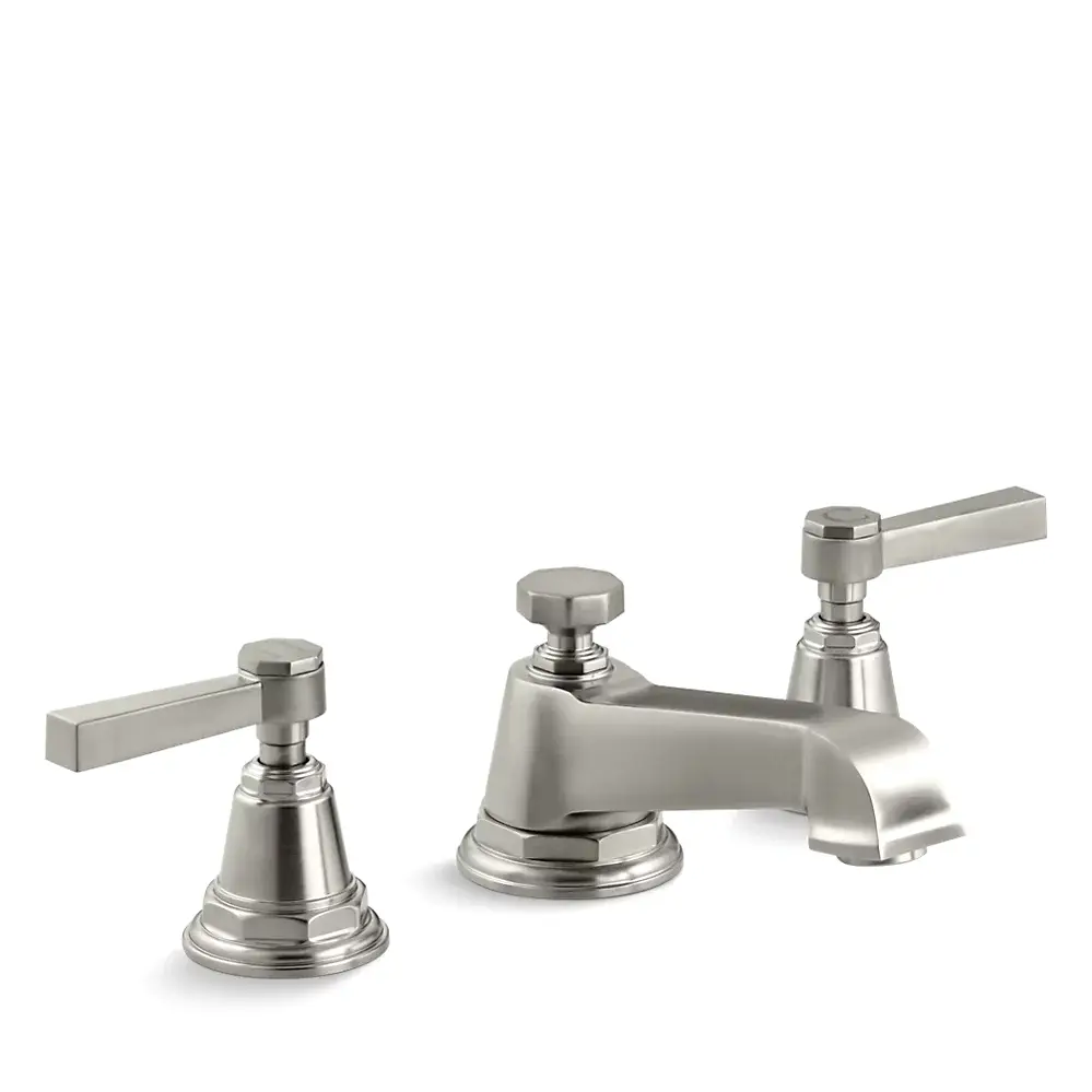 Kohler 13132-4A-BN Pinstripe Pure Widespread Bathroom Sink Faucet Lever Handles Vibrant Brushed Nickel