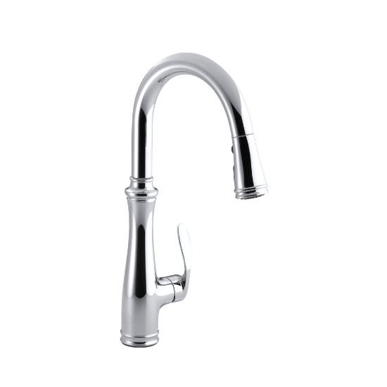 Kohler 560-CP Bellera Single-Hole Or Three-Hole Kitchen Sink Faucet With Pull-Down 16-3/4 Spout