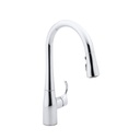 Kohler 597-CP Simplice Single-Hole Or Three-Hole Kitchen Sink Faucet With 15-3/8 Pull-Down Spout Docknetik Magnetic Docking System And A 3-Function Sprayhead Featuring Sweep Spray