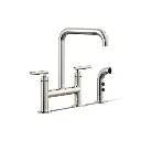 Kohler 7548-4-SN Purist Two Hole Bridge Kitchen Faucet Vibrant Polished Nickel