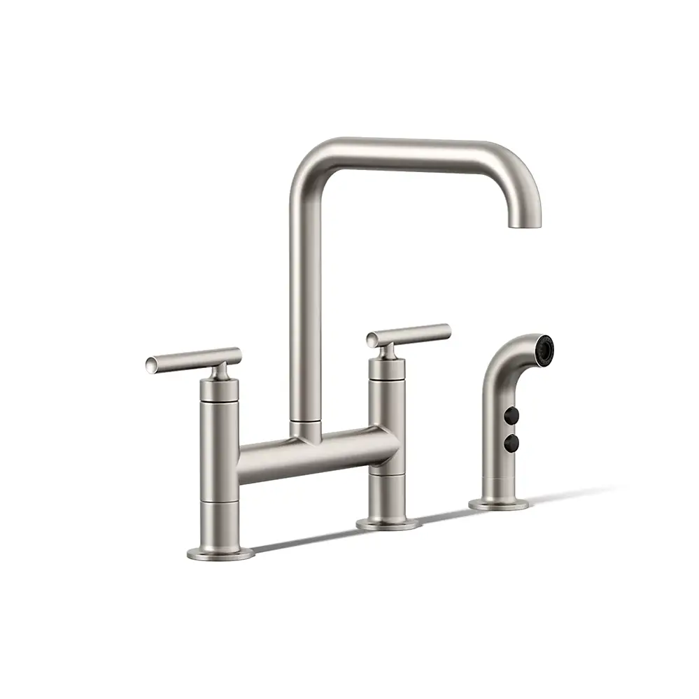 Kohler 7548-4-VS Purist Two Hole Bridge Kitchen Faucet Vibrant Stainless