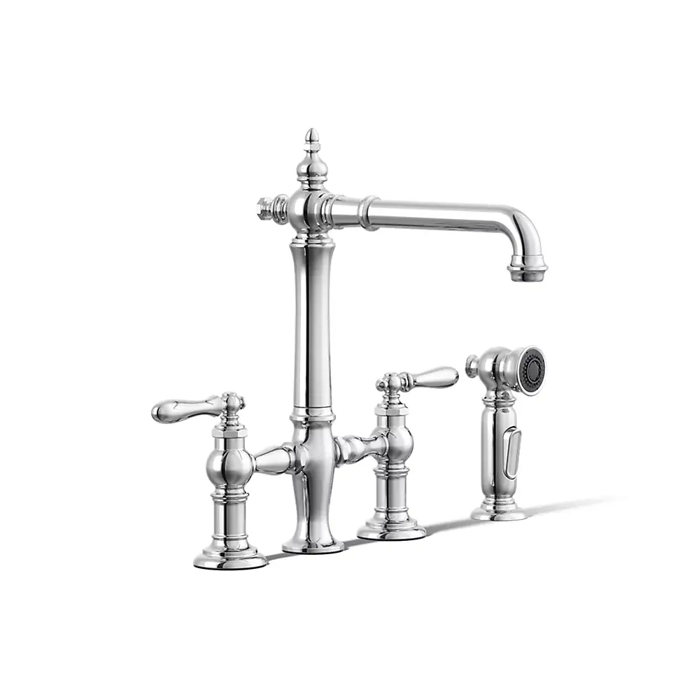 Kohler 76519-4-CP Artifacts Three Hole Bridge Kitchen Faucet Polished Chrome