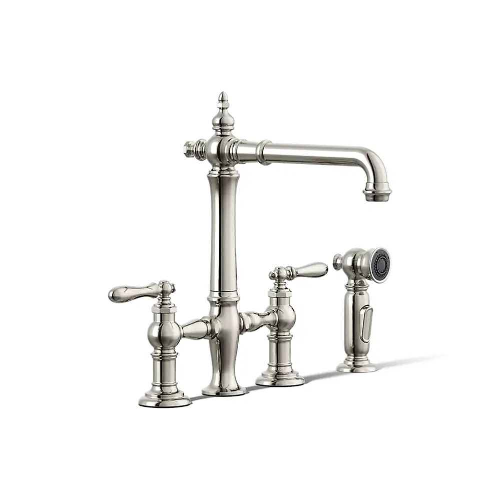 Kohler 76519-4-SN Artifacts Three Hole Bridge Kitchen Faucet Vibrant Polished Nickel