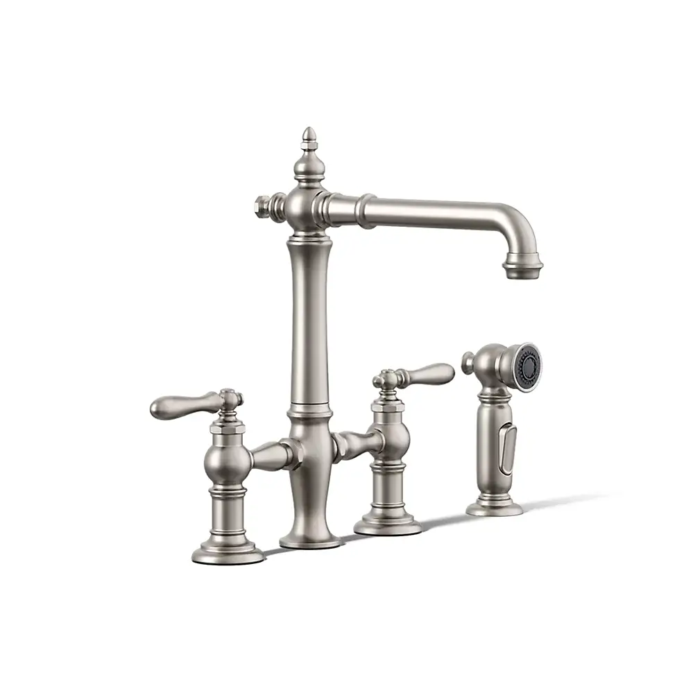 Kohler 76519-4-VS Artifacts Three Hole Bridge Kitchen Faucet Vibrant Stainless