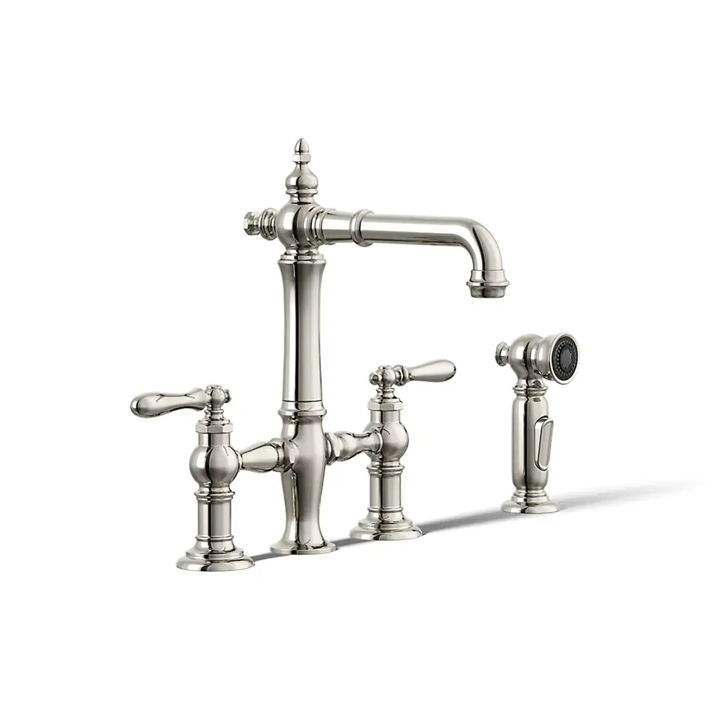 Kohler 76520-4-SN Artifacts Three Hole Bridge Bar Faucet Vibrant Polished Nickel