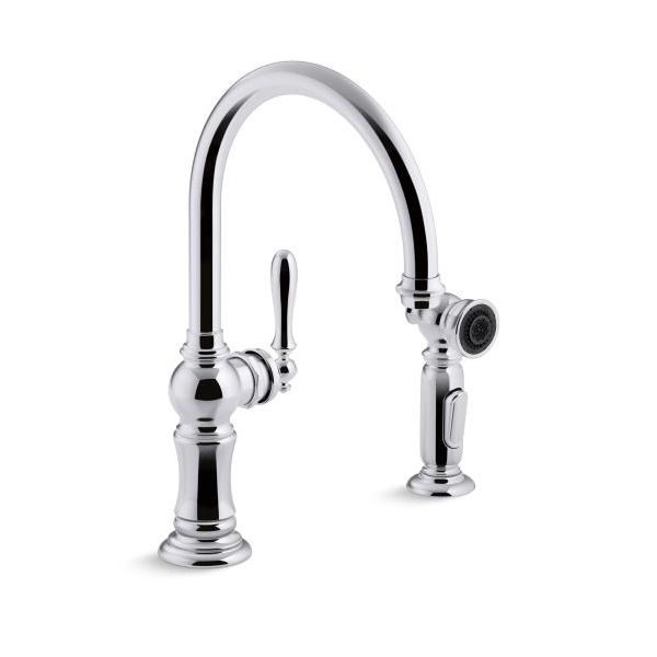 Kohler 99262-CP Artifacts 2-Hole Kitchen Sink Faucet With 14-11/16 Swing Spout And Matching Finish Two-Function Side-Spray With Sweep And Berrysoft Spray Arc Spout Design