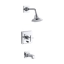 Kohler T13133-3A-CP Pinstripe Pure Rite-Temp Pressure-Balancing Bath And Shower Faucet Trim With Cross Handle