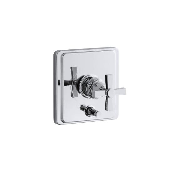 Kohler T98757-3A-CP Pinstripe Rite-Temp Pressure-Balancing Valve Trim With Diverter And Plain Cross Handle Valve Not Included
