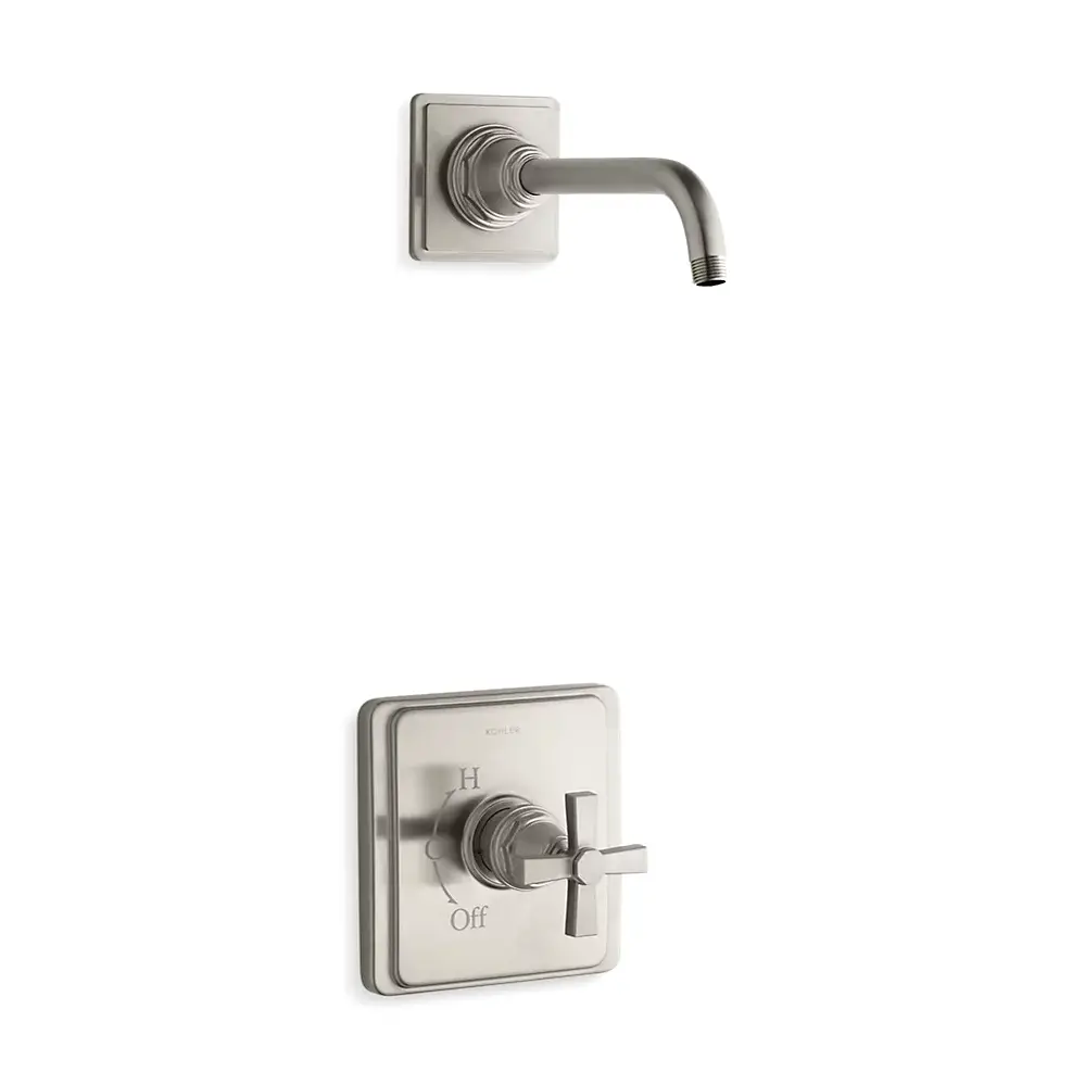 Kohler TLS13134-3A-BN Pinstripe Rite-Temp Shower Trim Kit Cross Handle Vibrant Brushed Nickel