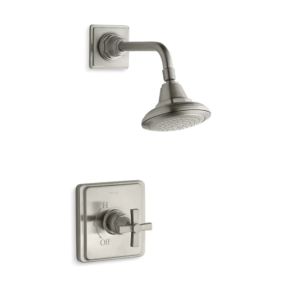 Kohler TS13134-3A-BN Pinstripe Rite-Temp Shower Trim Kit Cross Handle Vibrant Brushed Nickel