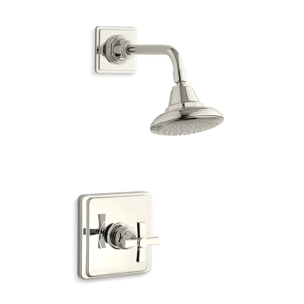 Kohler TS13134-3A-SN Pinstripe Rite-Temp Shower Trim Kit Cross Handle Vibrant Polished Nickel
