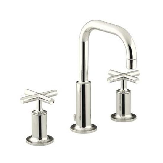 Kohler 14406-3-SN Purist Widespread Lavatory Faucet With Low Gooseneck Spout And Low Cross Handles