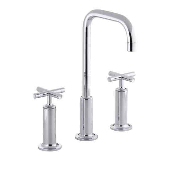 Kohler 14408-3-CP Purist Widespread Lavatory Faucet With High Gooseneck Spout And High Cross Handles