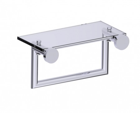 Kartners 144676SB-81 OSLO 10" Glass Shelf w/ Towel Rail Solid Back- Brushed Nickel